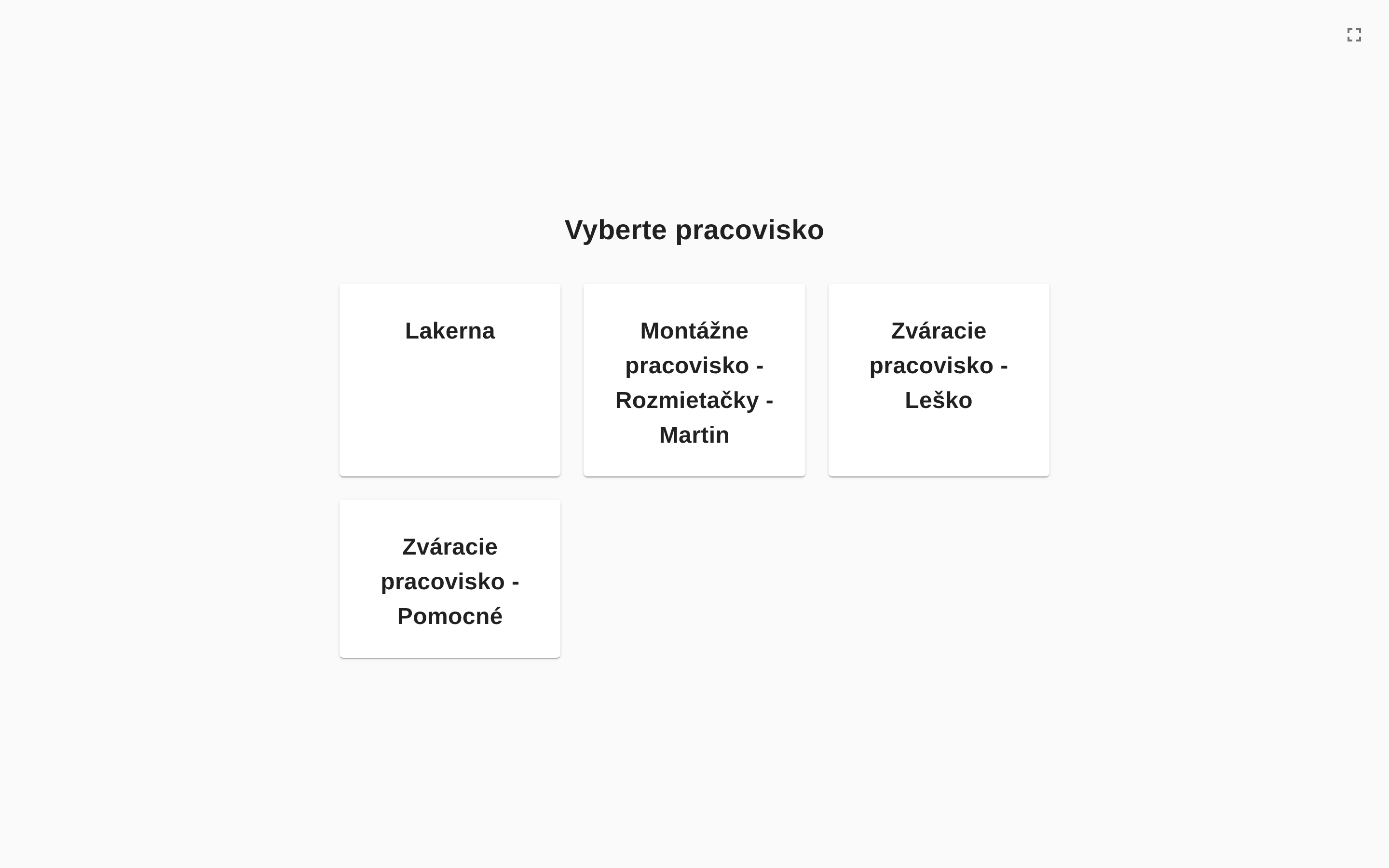 Terminál — výber pracoviska pre odpípnutie kartou